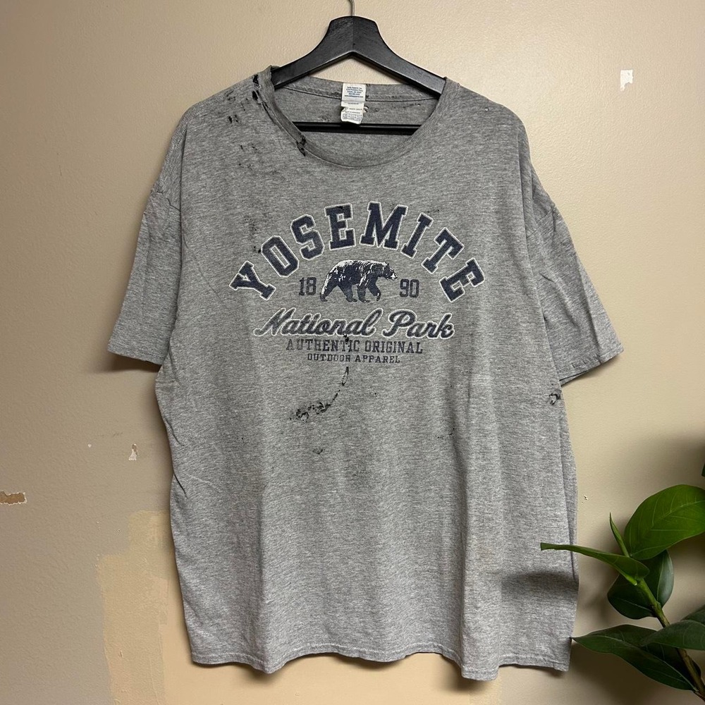 Vintage Delta Yosemite National Park Thrashed Graphic Tee Shirt Grey Mens XXL